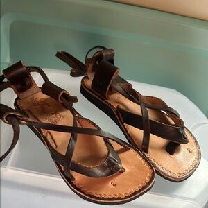 Elegant Tan and Brown Leather Sandals